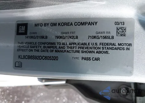 2013 Chevrolet Spark Ls Auto из США, поврежденный, VIN KL8CB6S92DC605320